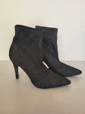 Brash Black Glitter Pointed Ankle Booties
